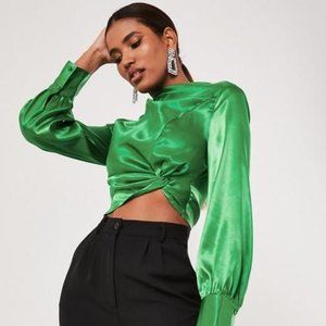 Green Satin twist front crop top Missguided